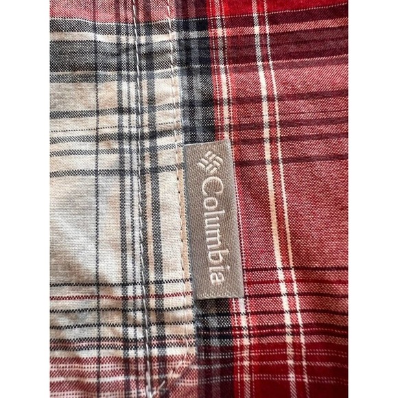 Columbia Mens Button-Up Shirt Red White Plaid Long Sleeve Collar Pocket Cotton M - Picture 7 of 8